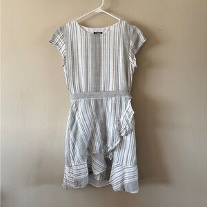 Express White Green and Black Striped Mini Ruffle Dress with Waist Tie size XS